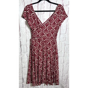 LONDON TIMES Cap Sleeve Surplice V-Neck Faux Wrap Style Dress Red & White Size 8
